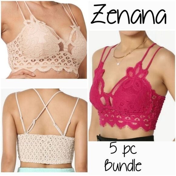 NWOT Zenana Scalloped Bralette 5 Pc Bundle - Multi Color Pack - Picture 1 of 14